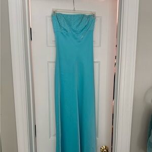 Strapless teal prom dress from Cache size 3/4